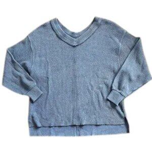 Aerie Blue V-Neck Oversized Ribbed Textured Sweatshirt Loungewear Comfort XSmall